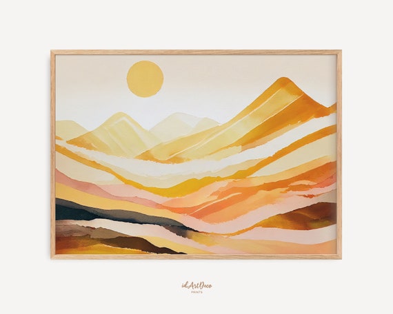 Abstract Landscape Wall Art Bohemian Wall Art Watercolor Painting Mid Century Modern Burnt Orange Prints Boho Wall Decor