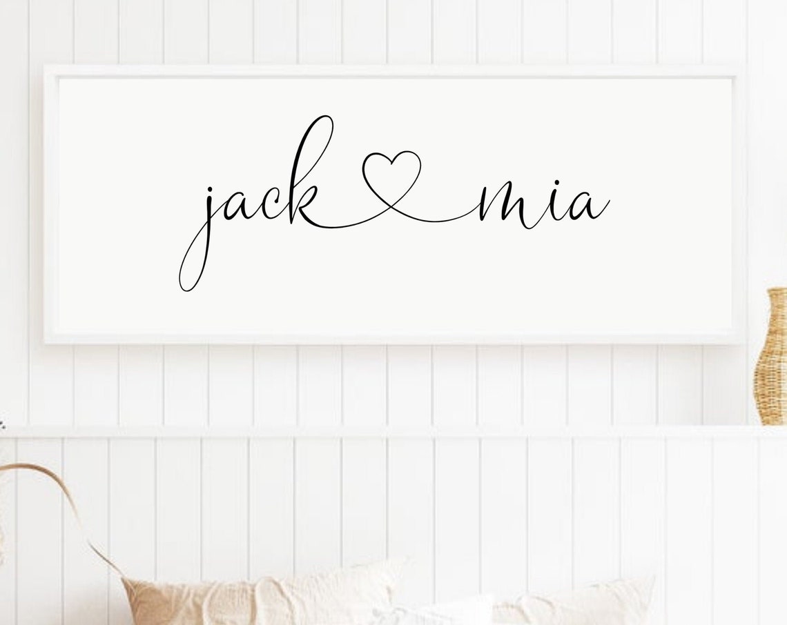 Jack and Mia Personalized Couple Names Heart Script Wall Poster