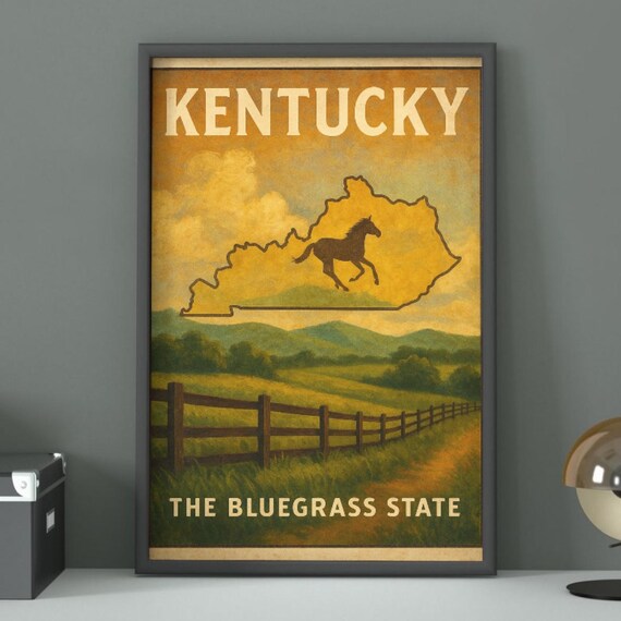 Kentucky The Bluegrass State Horse Farm Vintage Travel Poster