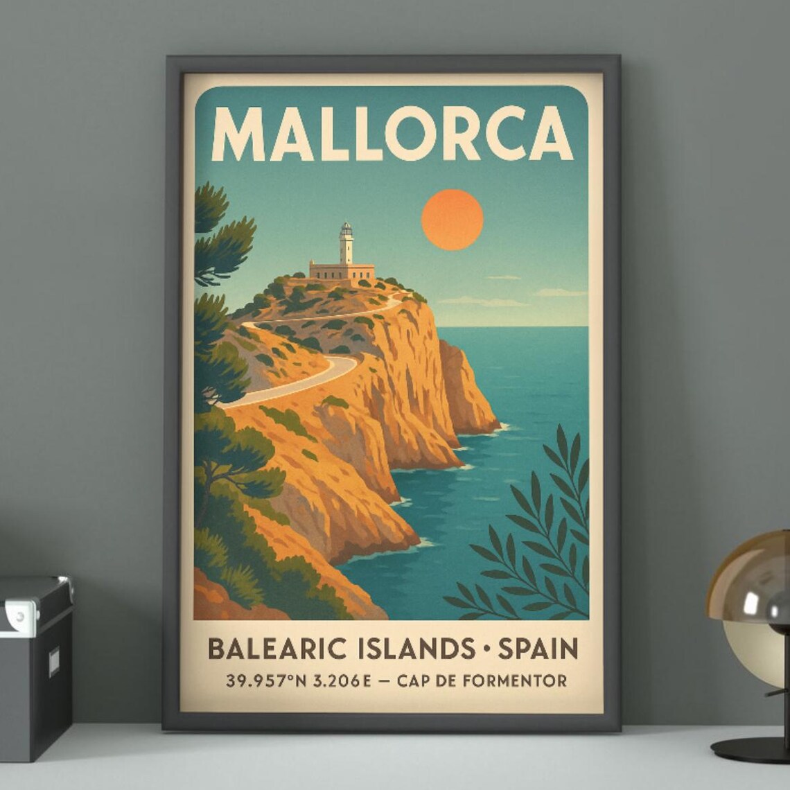Mallorca Cap de Formentor Lighthouse Vintage Spain Travel Poster