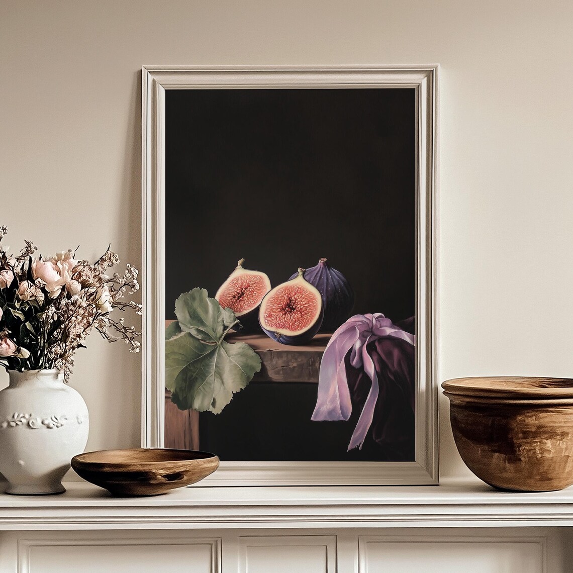 Moody Fig Fruit Still Life Dark Academia Vintage Oil Painting Poster - Image 4