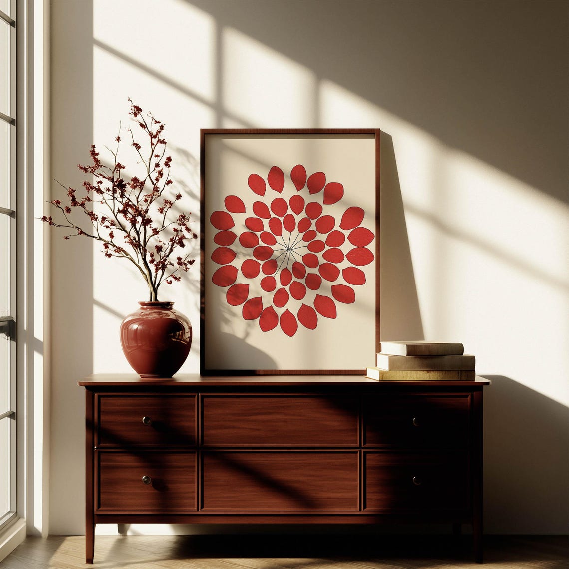 Red Dot Mandala Radial Abstract Japandi Minimalist Art Poster - Image 2