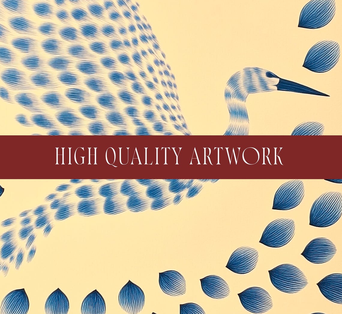 Blue Flying Crane Dot Mosaic Artwork Abstract Bird Wall Poster - Image 2