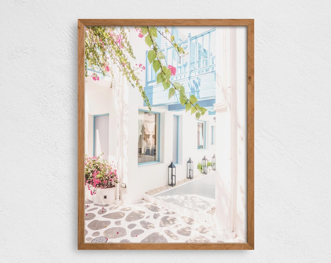 Santorini Path Greece Travel Poster, Decor Art