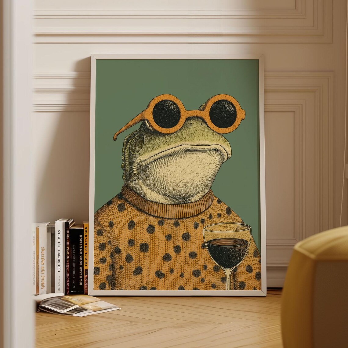 Sophisticated Frog in Sunglasses Sipping Wine Cool Animal Poster