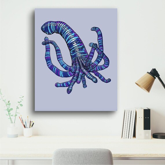 Abstract Purple Tentacle Sea Creature Print Psychedelic Ocean Illustration