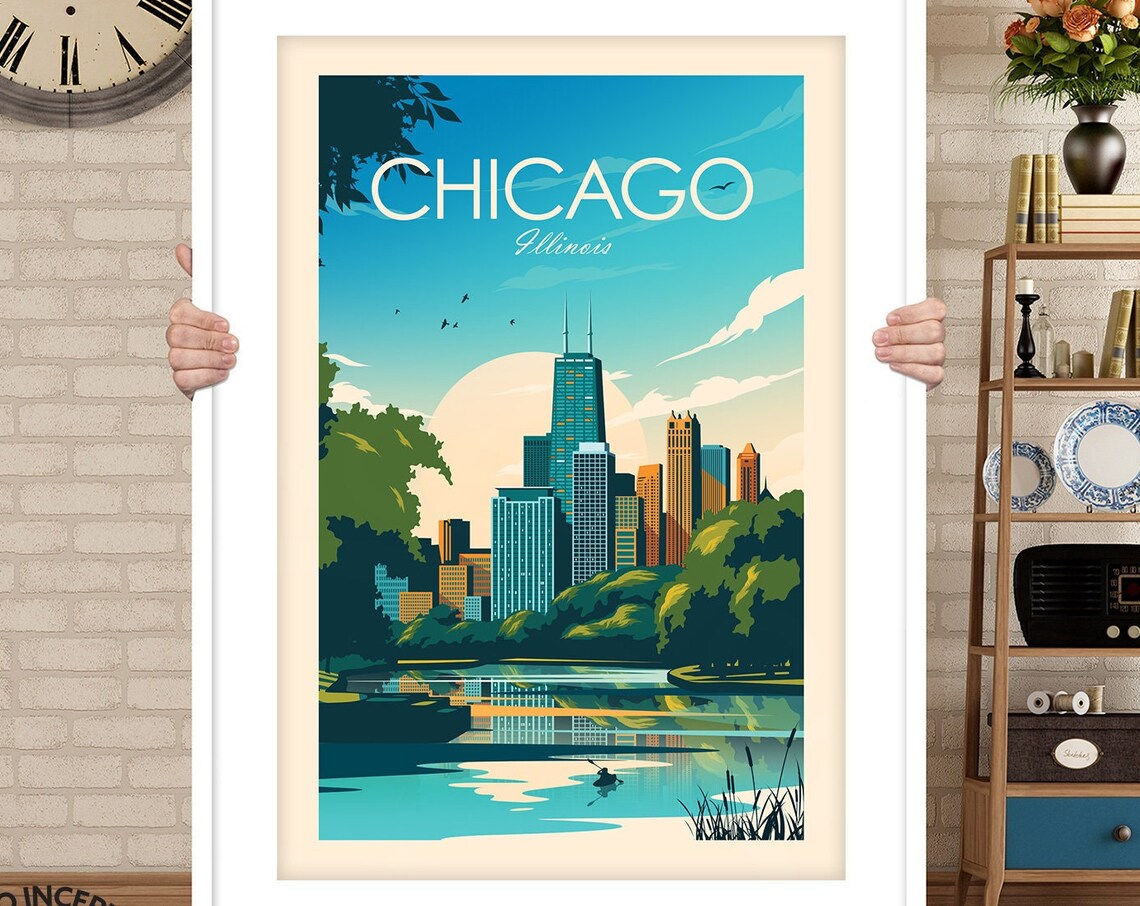Chicago Skyline Travel Poster, Illinois Wall Art - Image 3