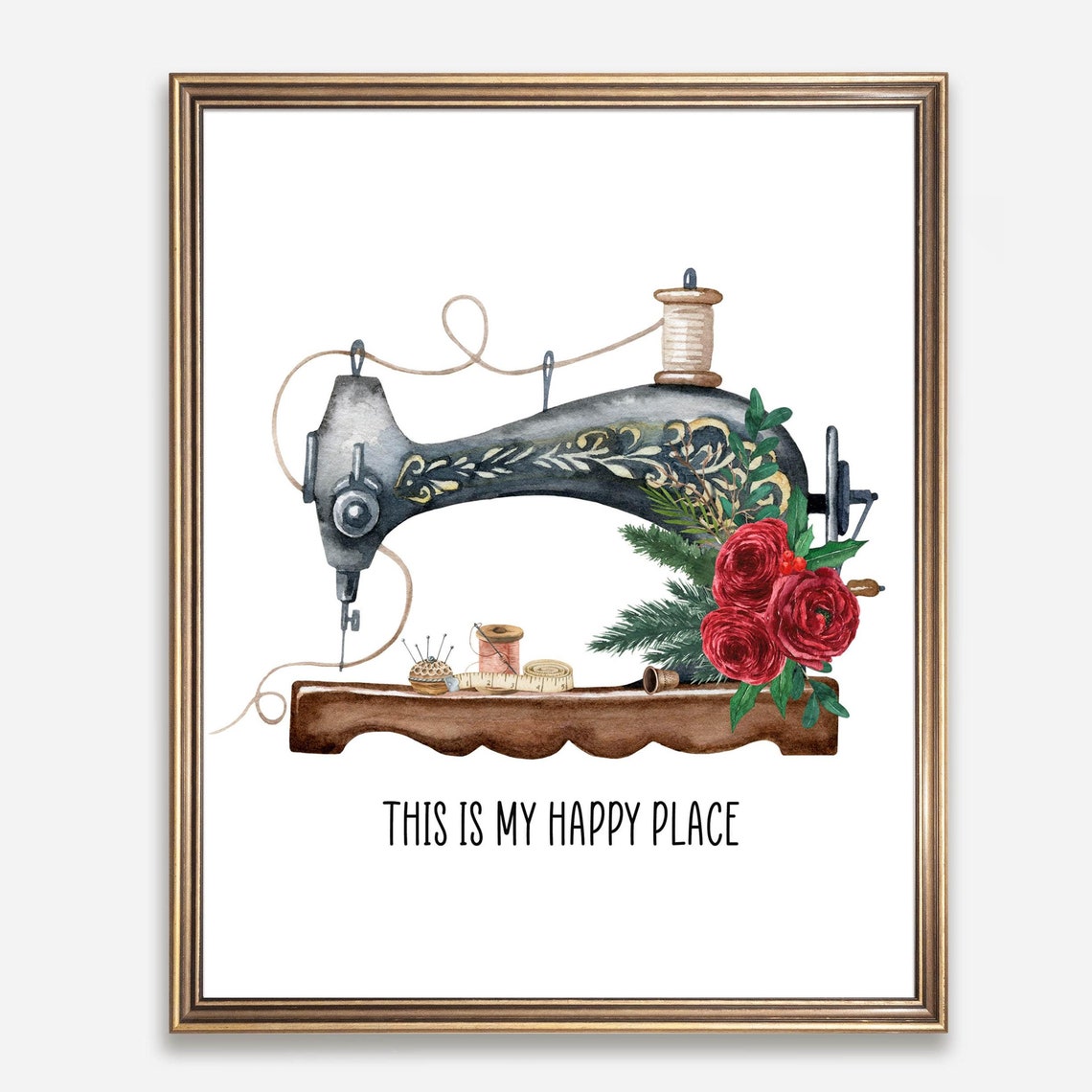 This Is My Happy Place Vintage Sewing Machine Floral Wall Art