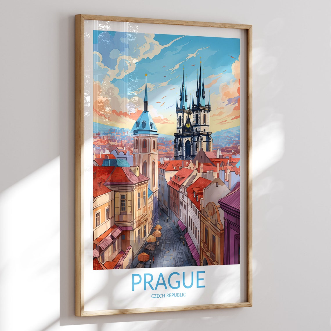 Prague Czech Republic Old Town Square Twin Spires Sunset Travel Poster