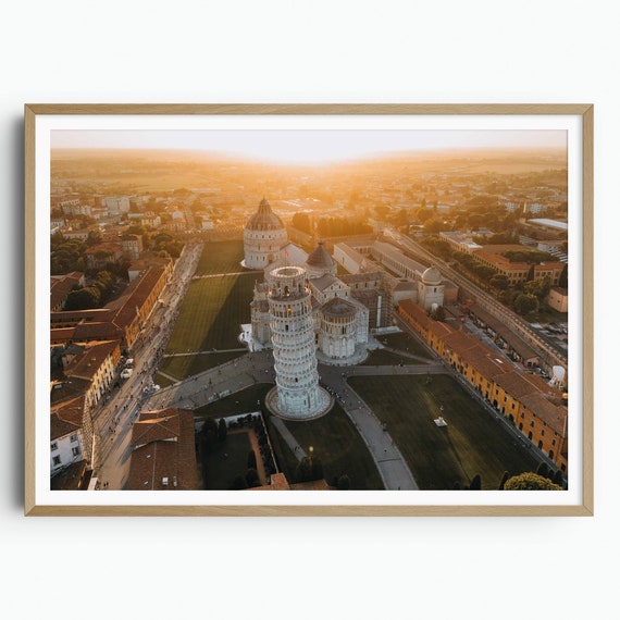 Pisa Print Leaning Tower Of Pisa Wall Art Italy Travel Poster Europe Print Tuscany Print Sunrise Aerial Photography Home Decor
