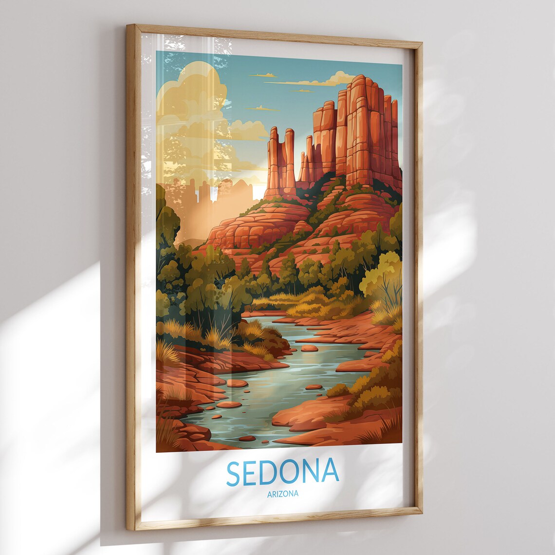Sedona Arizona Red Rock Spires Creek Sunset Vintage Travel Poster