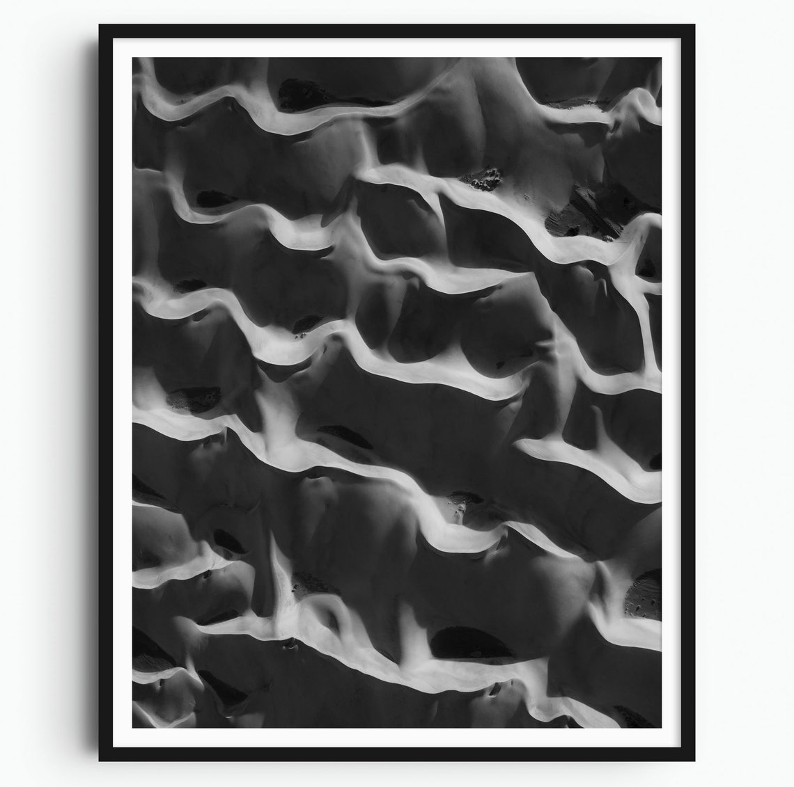 Monochrome Sand Dunes Abstract Aerial Ripples Texture Poster