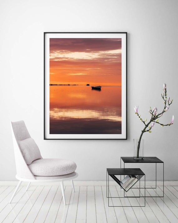 A Lonely Boat Photo Print Sunrise Poster Landscape Wall Art