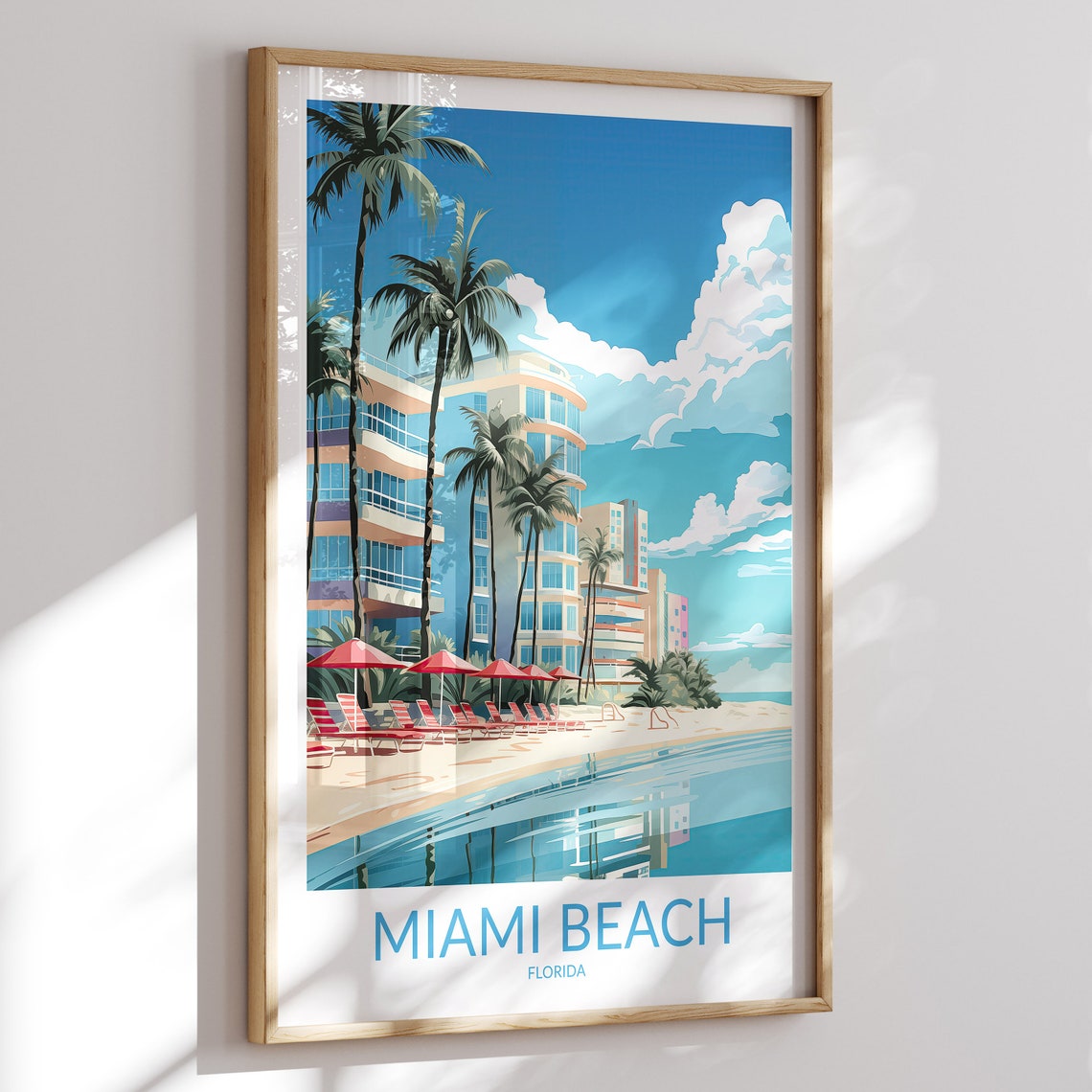 Miami Beach Florida Art Deco Hotel Red Umbrella Beach Poster