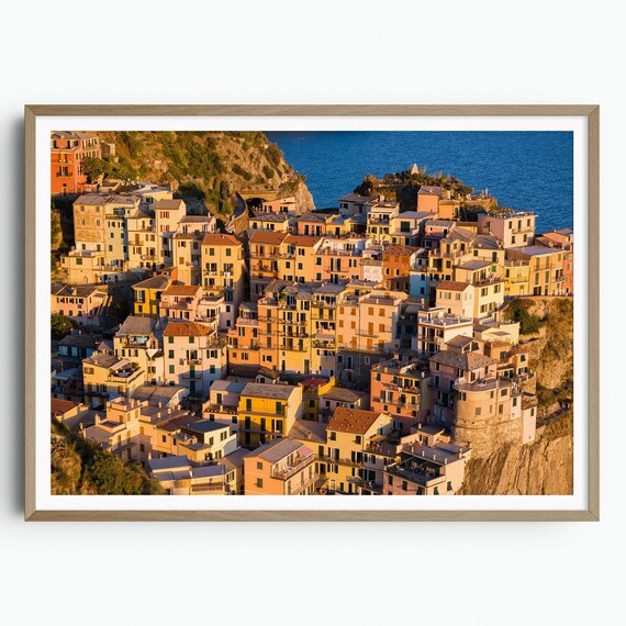Manarola Cinque Terre Golden Hour Light Cliff Houses Italy Poster