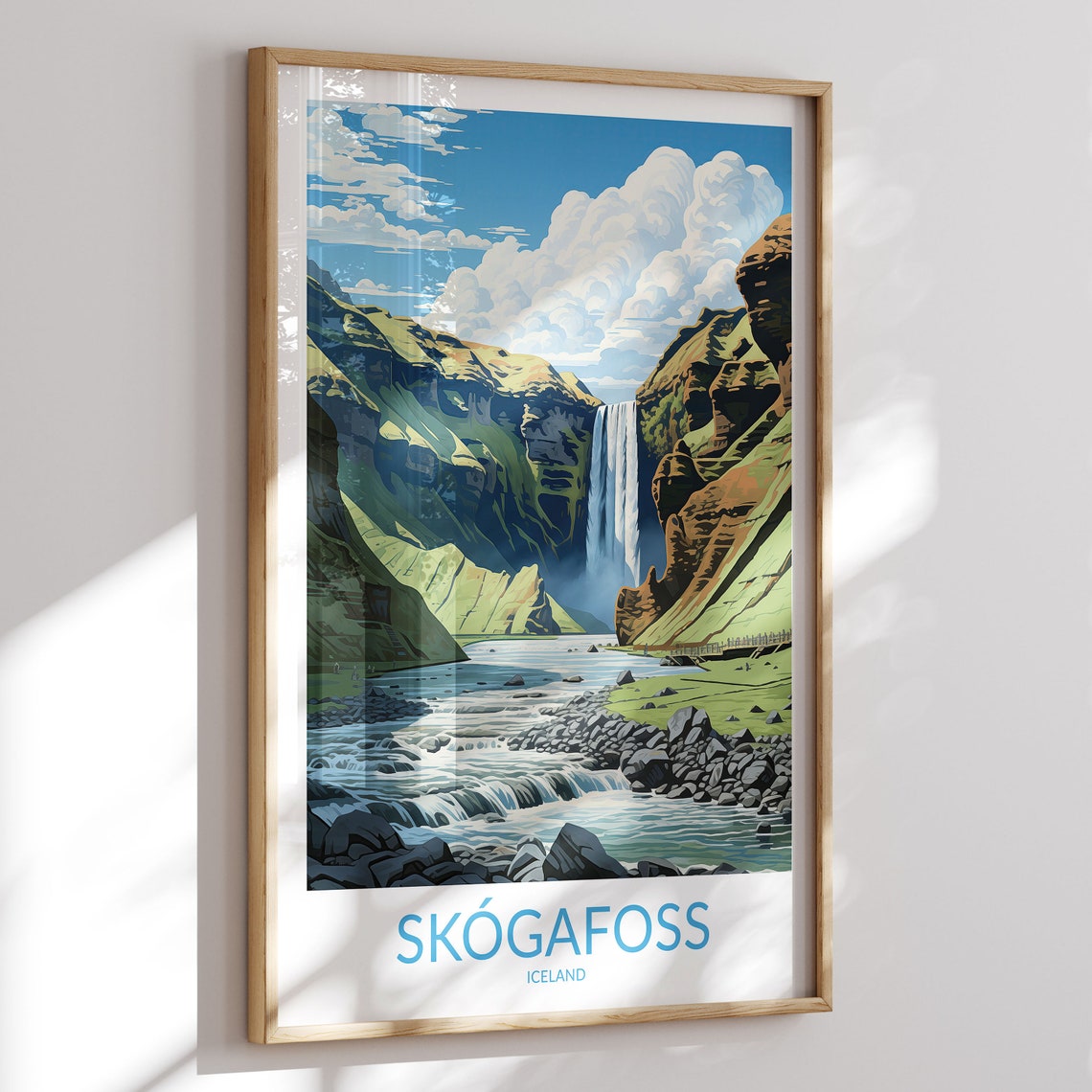 Skogafoss Iceland Waterfall River Rapids Scene Travel Poster