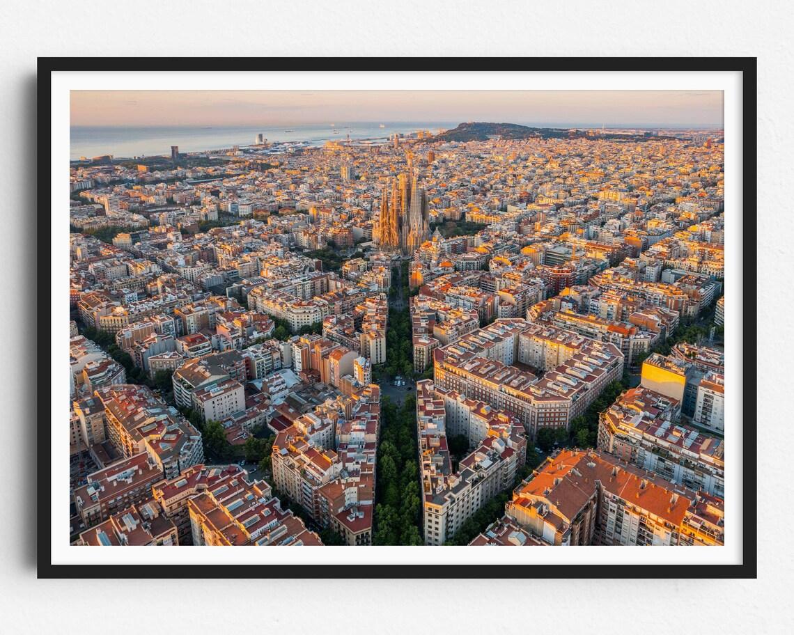Barcelona Spain Aerial Travel Poster, Sagrada Familia