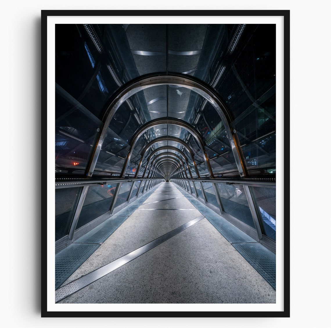Paris Glass Tunnel Night Walkway Modern Urban Architecture Poster