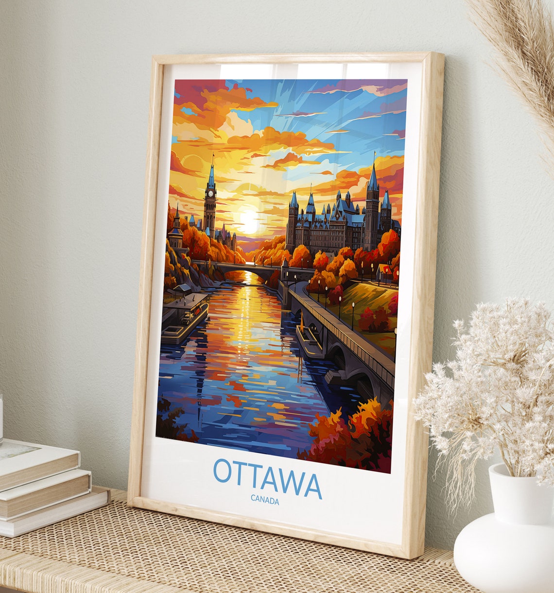 Ottawa Canada Sunset Over Parliament Hill River Reflection Poster