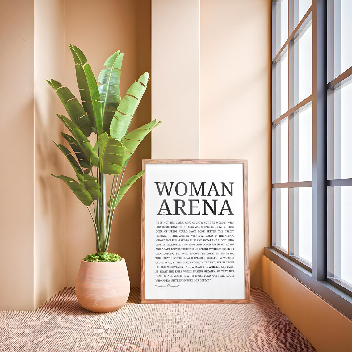 The Woman In The Arena Roosevelt Quote Bold Black Frame Typography Poster - Image 5