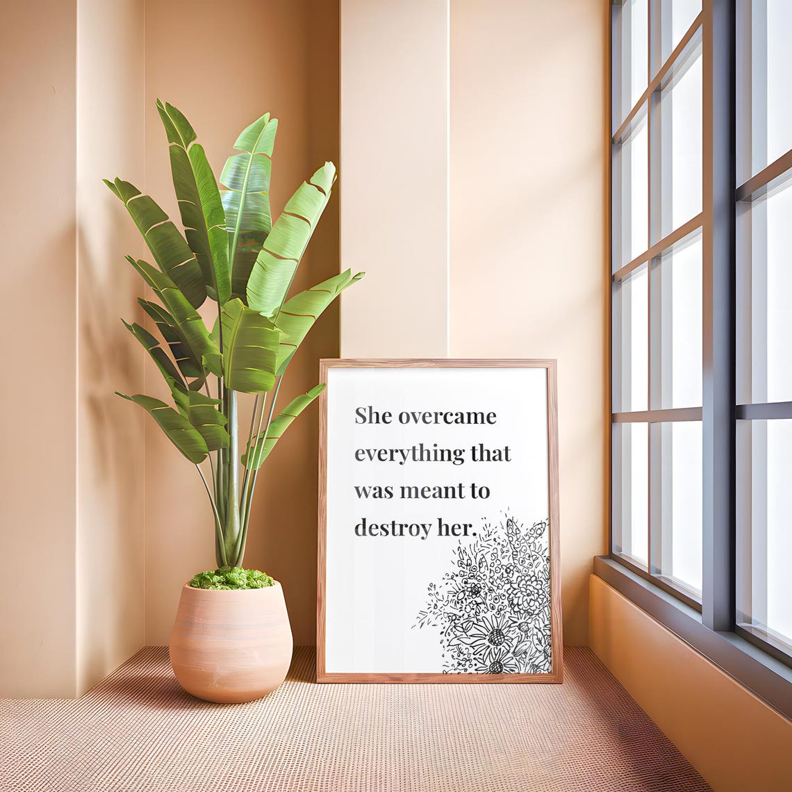She Overcame Everything Floral Empowerment Quote Feminist Wall Poster - Image 2