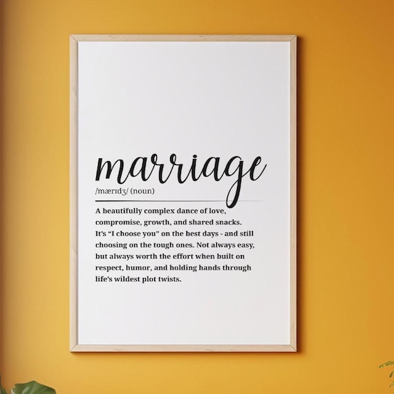 Marriage Dictionary Definition Romantic Anniversary Gift Wall Art