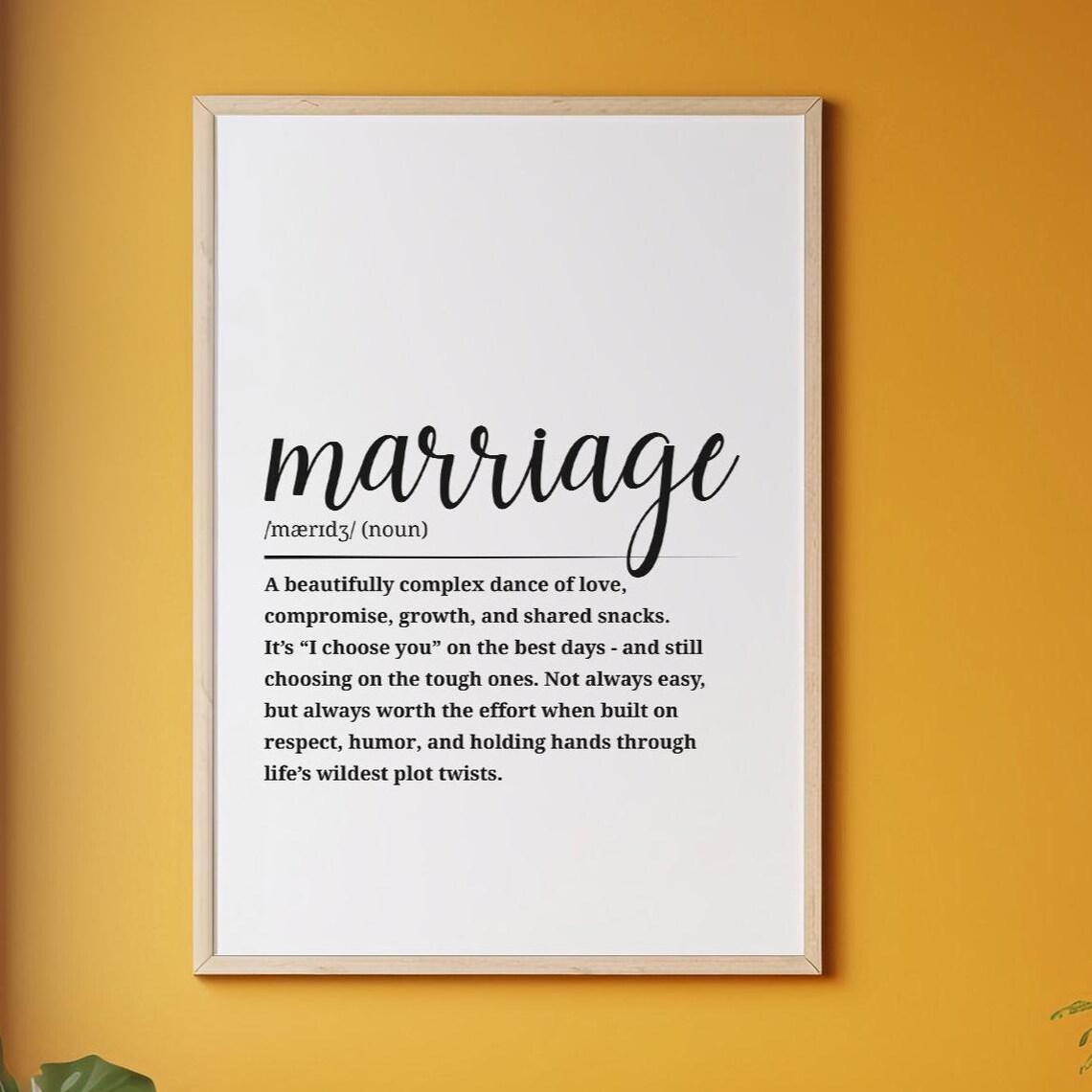 Marriage Dictionary Definition Romantic Anniversary Gift Wall Art