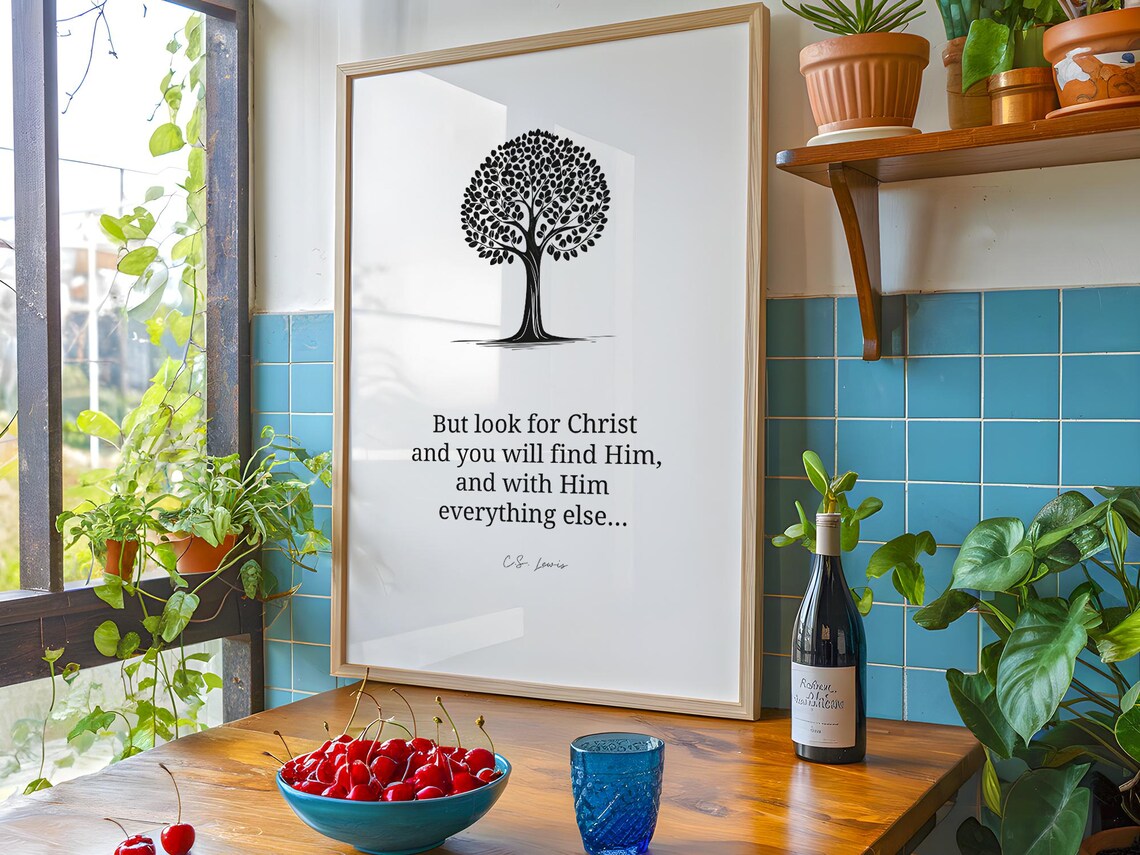 Look For Christ Cs Lewis Wall Art Literary Decor Modern Christian Print Bible Verse - Image 4