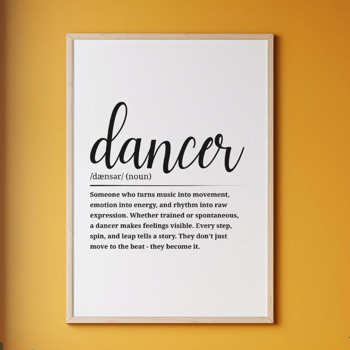 Dancer Definition Script Typography Dance Word Art Quote Poster