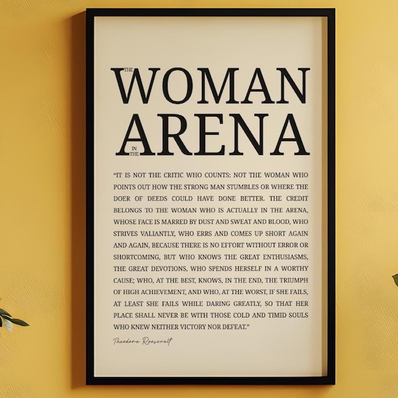 The Woman In The Arena Roosevelt Quote Bold Black Frame Typography Poster