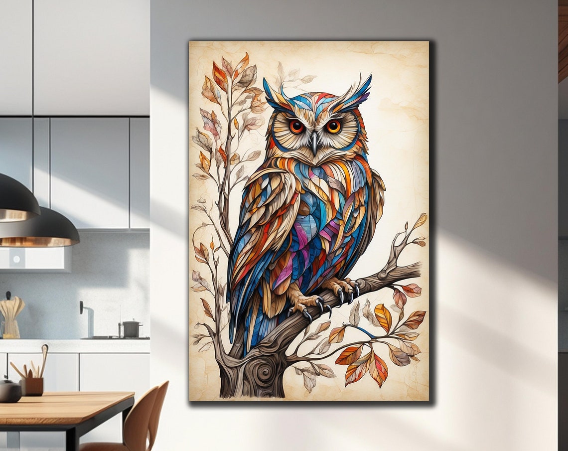 Colorful Owl Glass Wall Art Tempered Glass Art Decor Wall Art Decor Cute Owl Glass Art Glass Printing Wall Art Owl Glass Painting