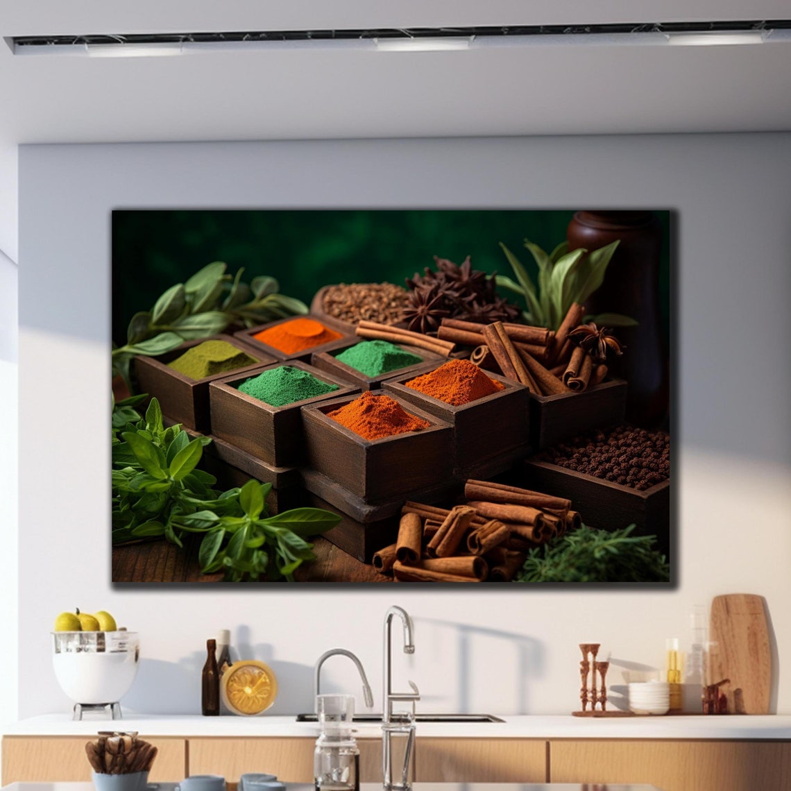 Assorted Spices Wooden Boxes Cinnamon Paprika Kitchen Wall Art Poster