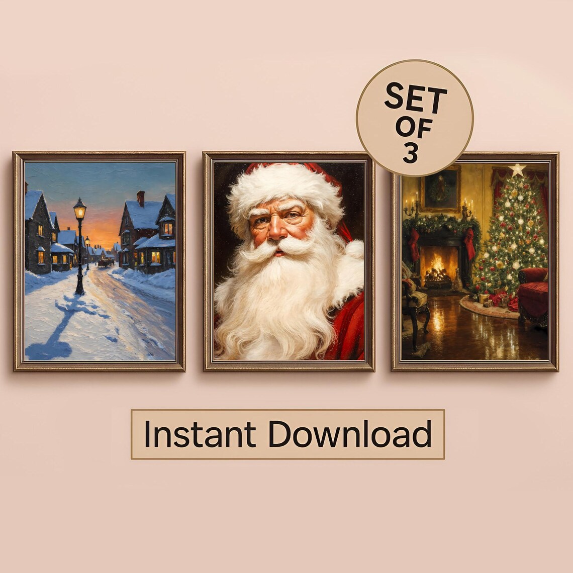 Christmas Set of 3 Santa Snowy Street Living Room Holiday Poster