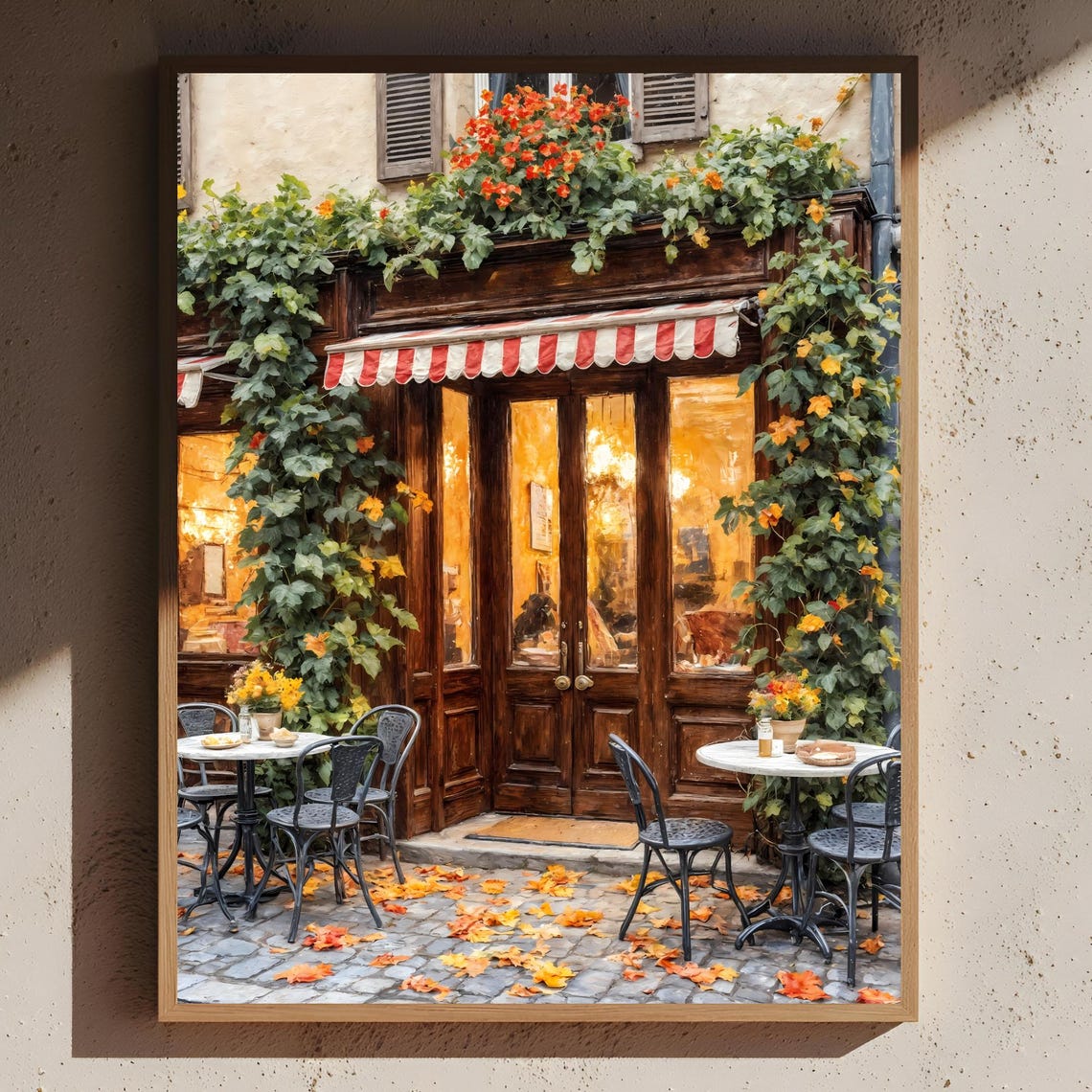 Romantic Paris Cafe Facade With Ivy Flowers Warm Evening Glow Poster