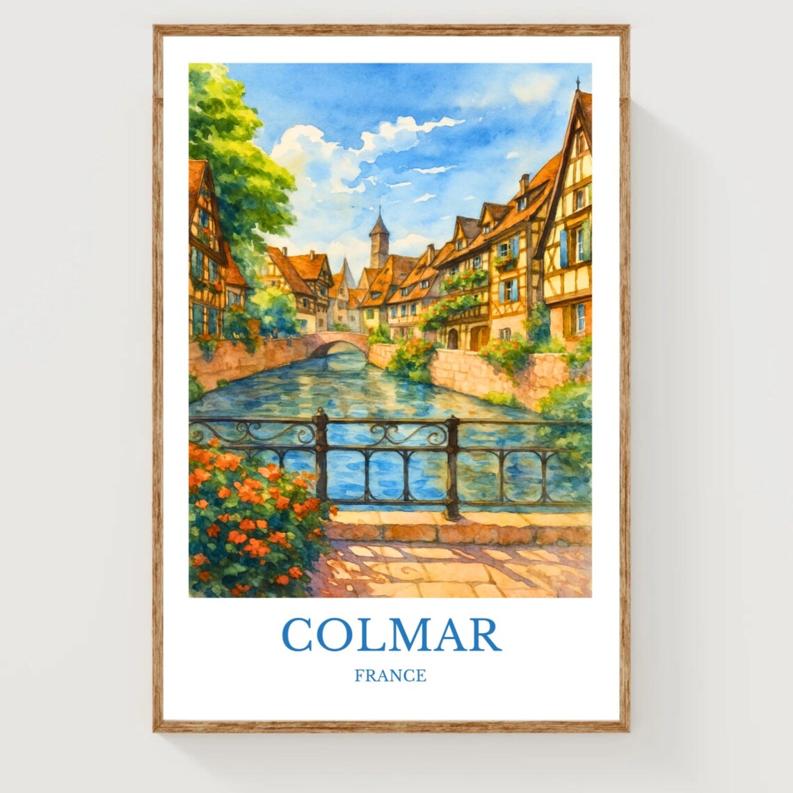 Colmar France Watercolor Travel Poster Canal And Half Timbered Houses