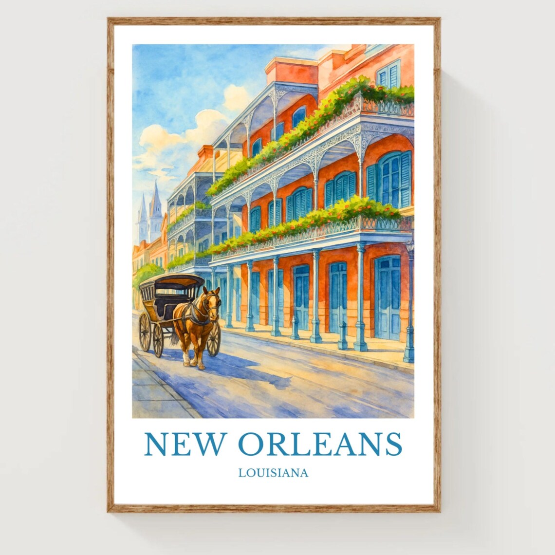 New Orleans Louisiana French Quarter Carriage Watercolor Travel Poster