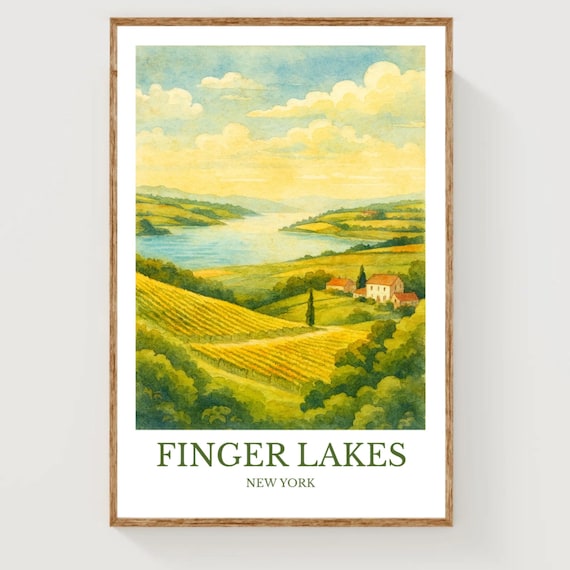 Finger Lakes New York Vineyards Watercolor Travel Wall Poster