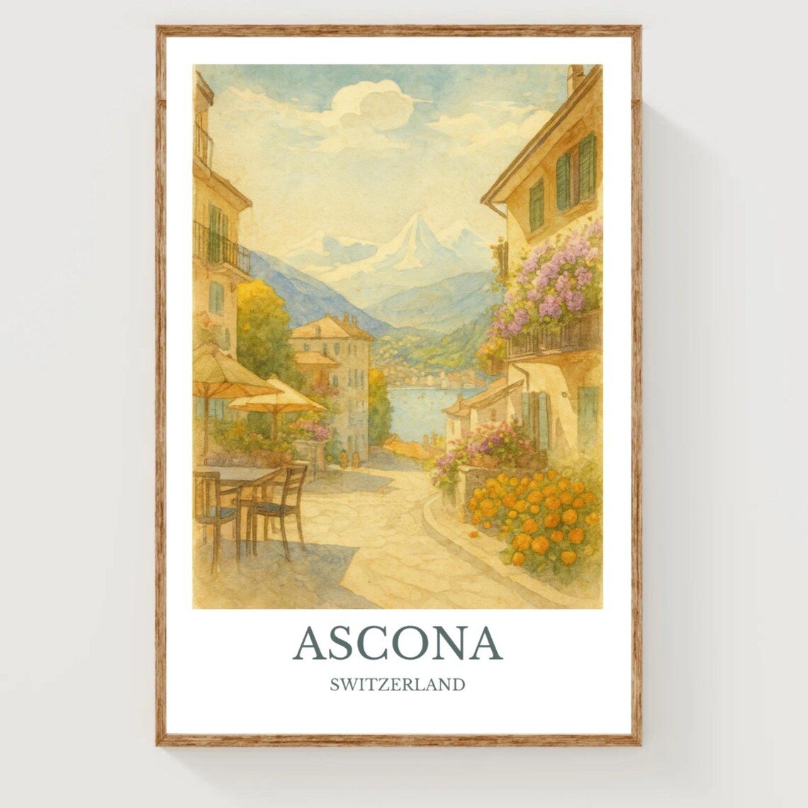 Ascona Switzerland Lakeside Village Watercolor Travel Poster
