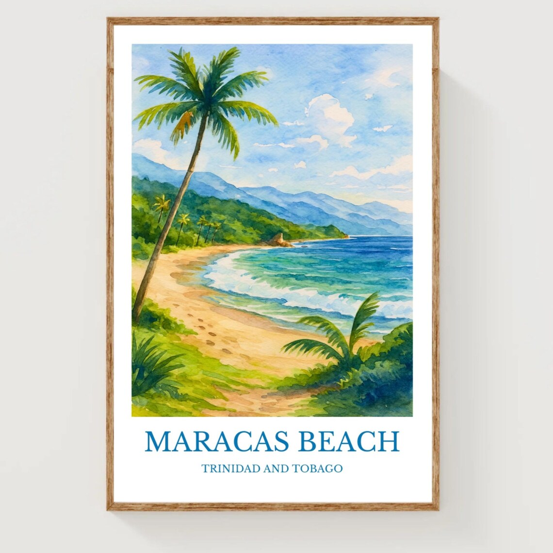 Maracas Beach Trinidad and Tobago Palm Watercolor Travel Poster