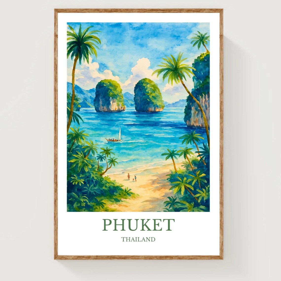 Phuket Thailand Limestone Islands Palm Beach Longtail Boat Travel Poster