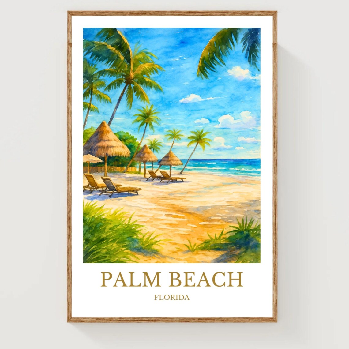 Palm Beach Florida Watercolor Poster Tropical Sunshine Travel Art