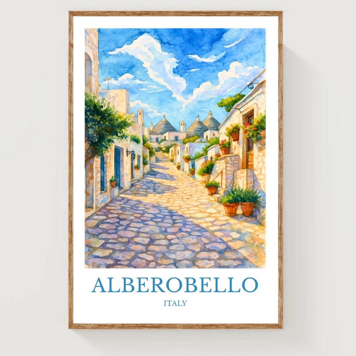 Alberobello Italy Trulli Village Street Watercolor Travel Poster
