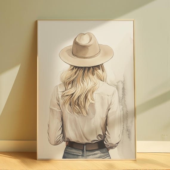 Western Cowgirl Portrait, Minimalist Boho Decor