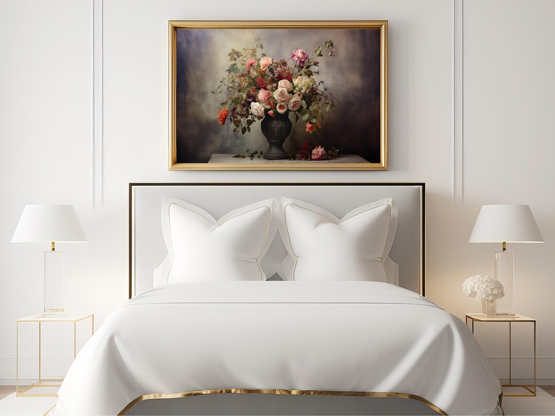 Dark Floral Still Life Painting, Vintage Rustic Decor - Image 2