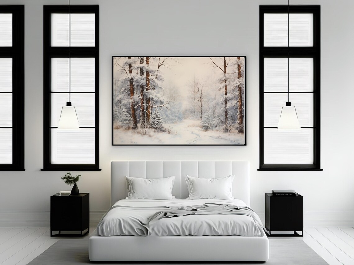 Snowy Winter Landscape Painting, Christmas Forest - Image 2