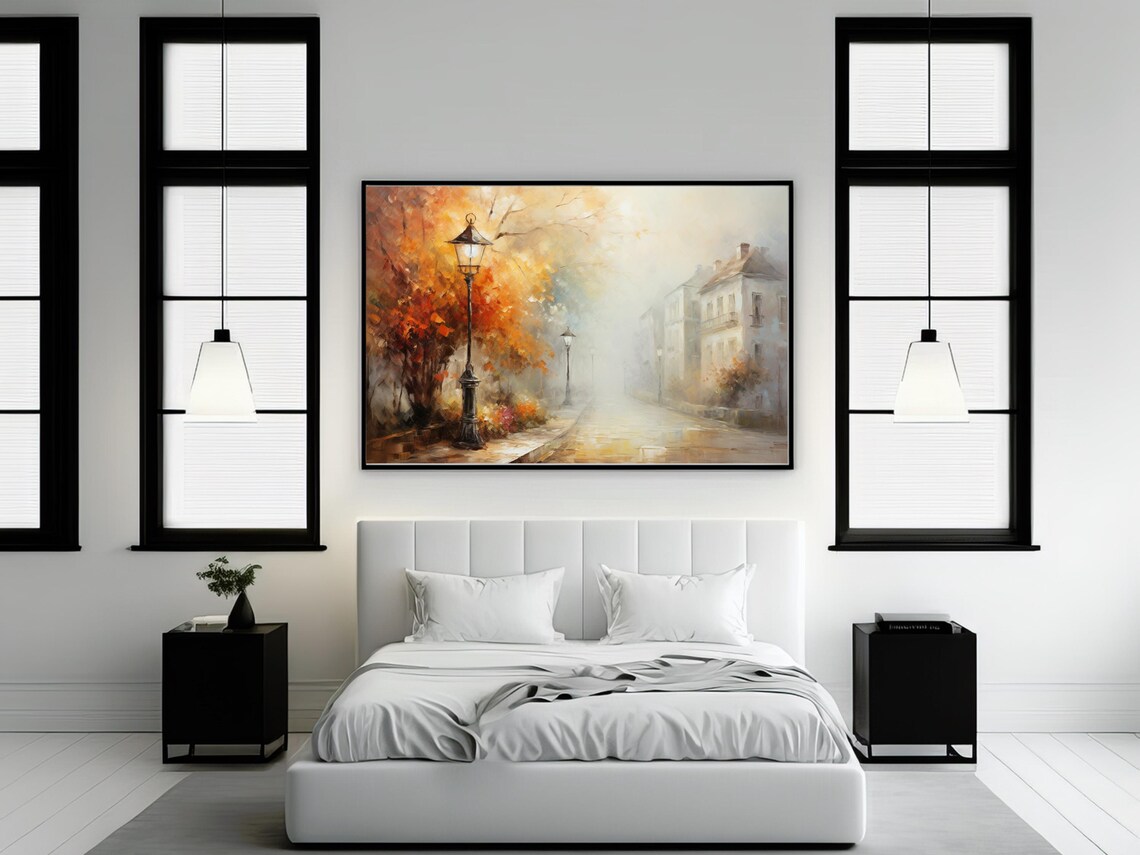Autumn Wall Art, Vintage Fall City Painting - Image 2