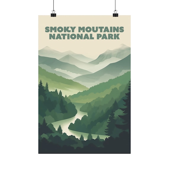 Smoky Mountains National Park Misty Green Forest Vintage Poster