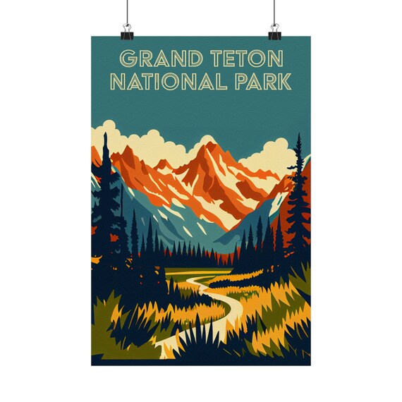 Grand Teton National Park Vintage Mountain Travel Poster Decor