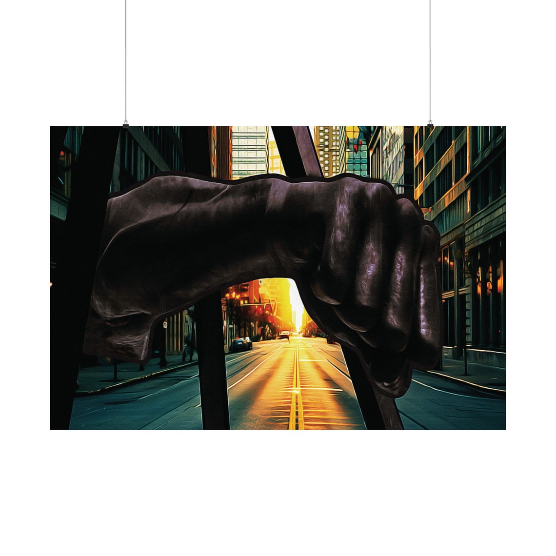 Detroit Joe Louis Fist Monument Sunset Street Photography Poster