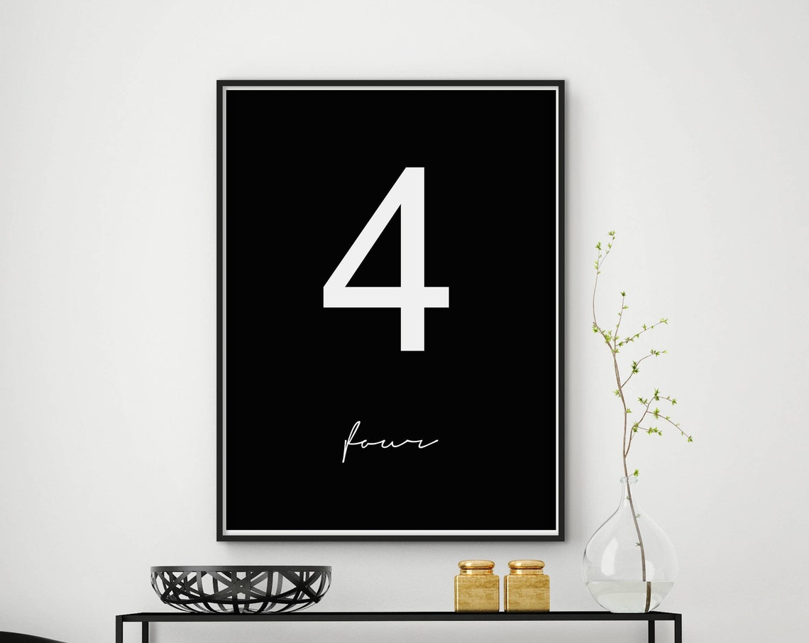 Big Number Four Bold Black and White Modern Typography Poster